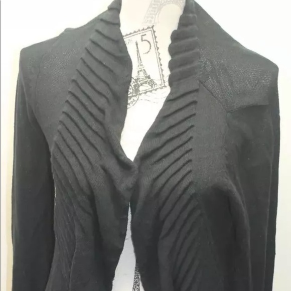 Zara Women Ruffle Black Open Cardigan Sweater Medium Cotton L/S Cable Knitted - Picture 1 of 6